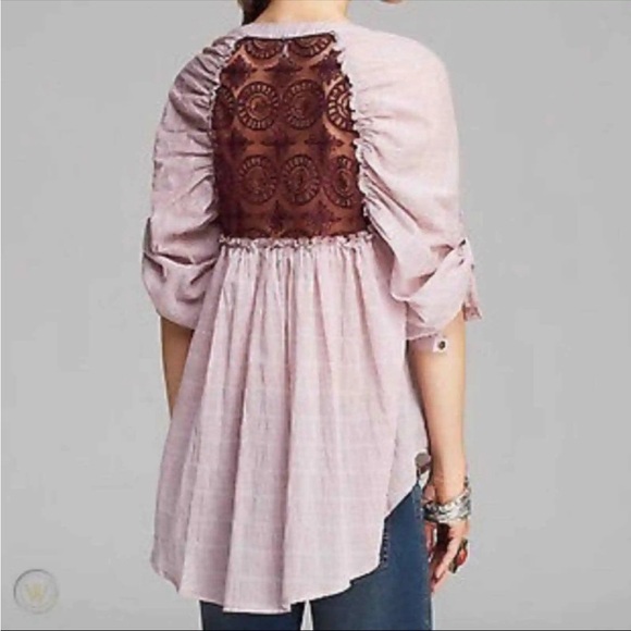 Free People Put Your Back Into It Lace Back Button Down Top Size Small - Picture 1 of 8